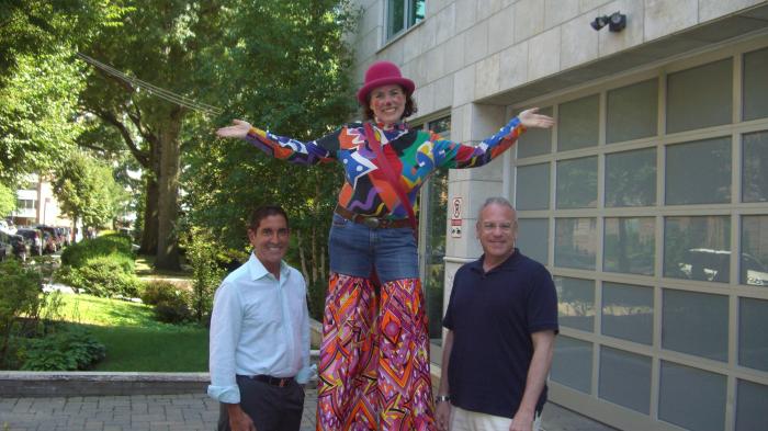 State Senator Jeff Klein and Assemblyman Jeff Dinowitz with Street Performer Dawn Jones outside Bedrock Preschool